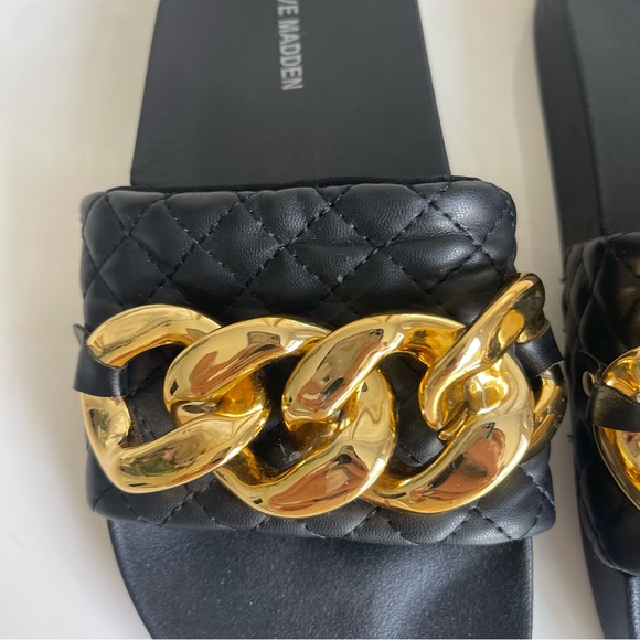 Steve Madden Black & Gold Chain Sandals - Picture 3 of 9